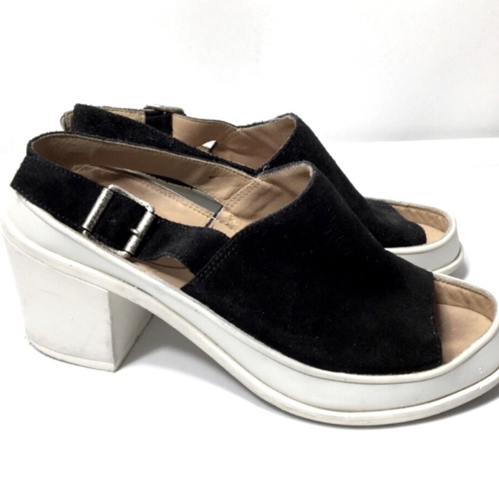 Maison Martin Margiela. MM6 black and white peep toe clogs. Size 37.